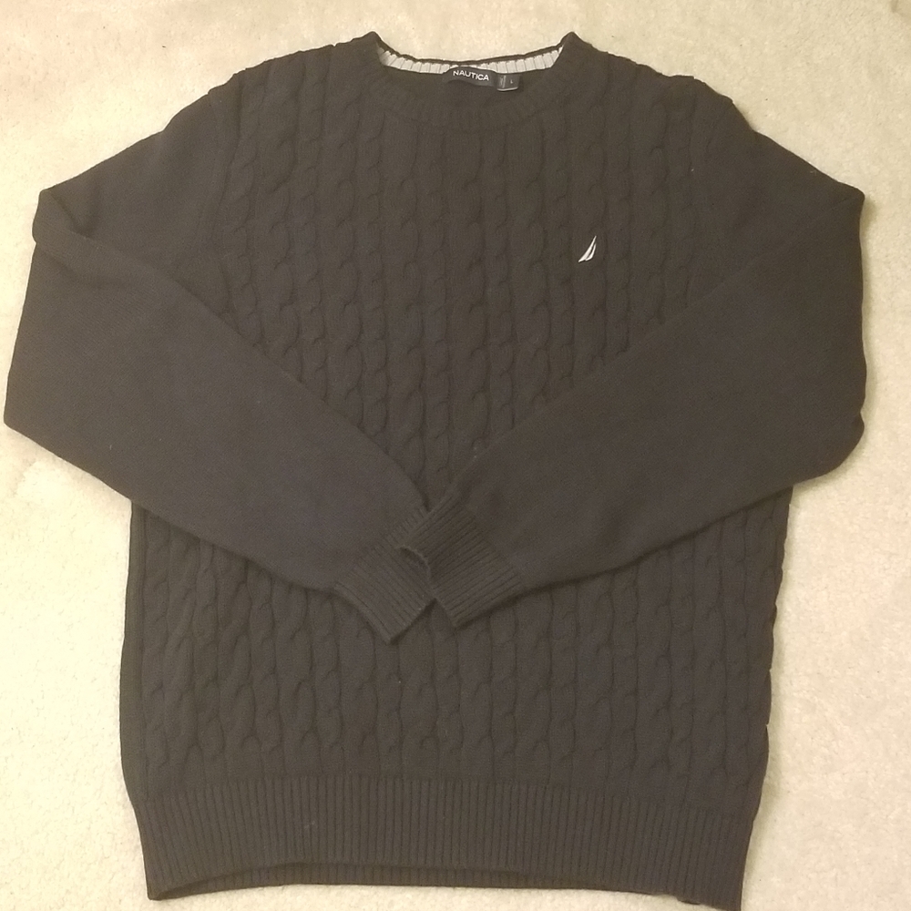 Nautica half cable knit sweater black white large